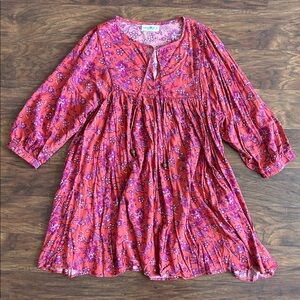 Boho Floral Babydoll Dress - Pink/Red